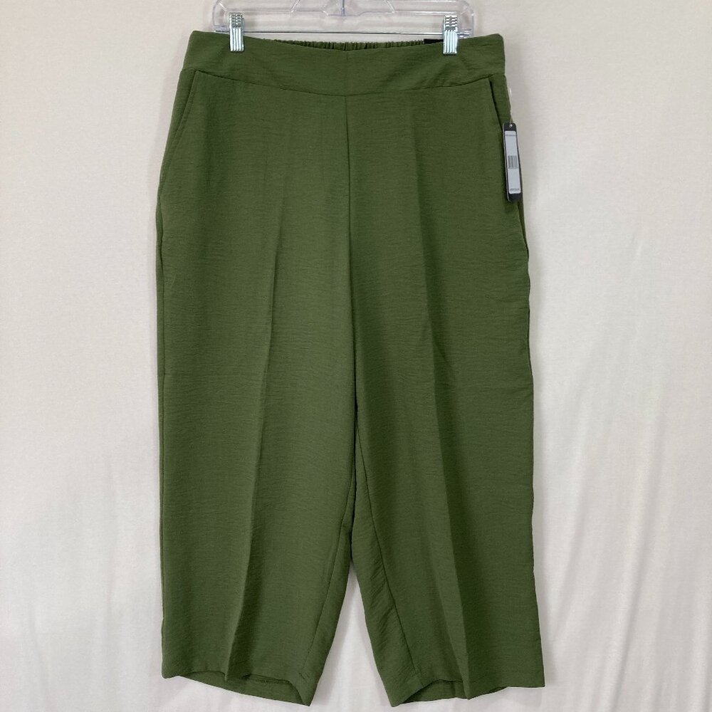 New Soho Apparel 1X Olive‎ Green Pull On Crop Pants Wide Leg Pants Trousers